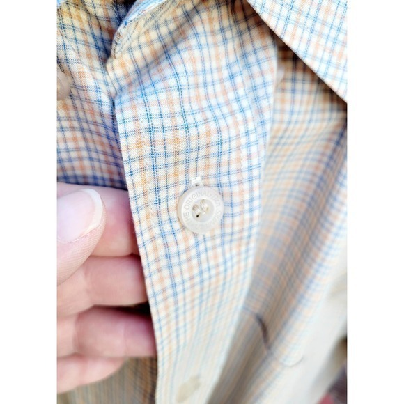 Ben Sherman Orange Blue Plaid, Long Sleeve Button Down Preppy Shirt - Picture 8 of 13